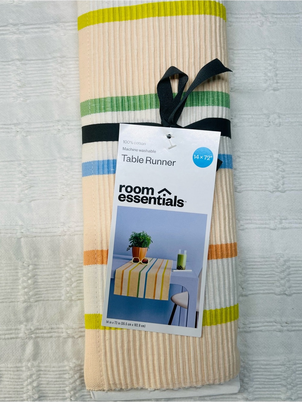 Room Essentials Cream Table Runner with Multicolor Stripes